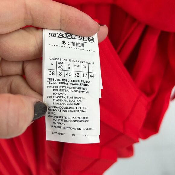 MARELLA Red Sleeveless Blouson Pleated Side Tie Button Back Midi Dress Size 8 - Picture 9 of 9